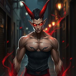A striking hybrid character that blends human and devilish traits