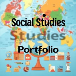 A visually appealing and organized social studies portfolio cover design that reflects themes of history, geography, and culture