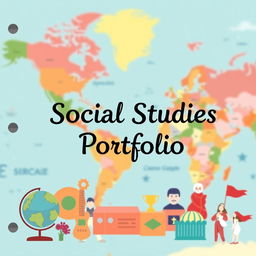 A visually appealing and organized social studies portfolio cover design that reflects themes of history, geography, and culture
