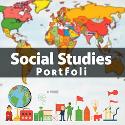A visually appealing and organized social studies portfolio cover design that reflects themes of history, geography, and culture