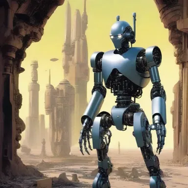 The author accentuated the power struggle between humans and robots in his science fiction novel.