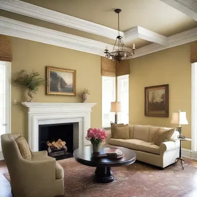 The designer accentuated the high ceilings of the room by adding decorative crown molding.