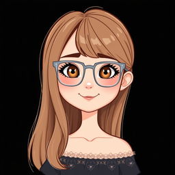 A digital cartoon-style portrait of a young woman with a round face, long, straight light brown hair