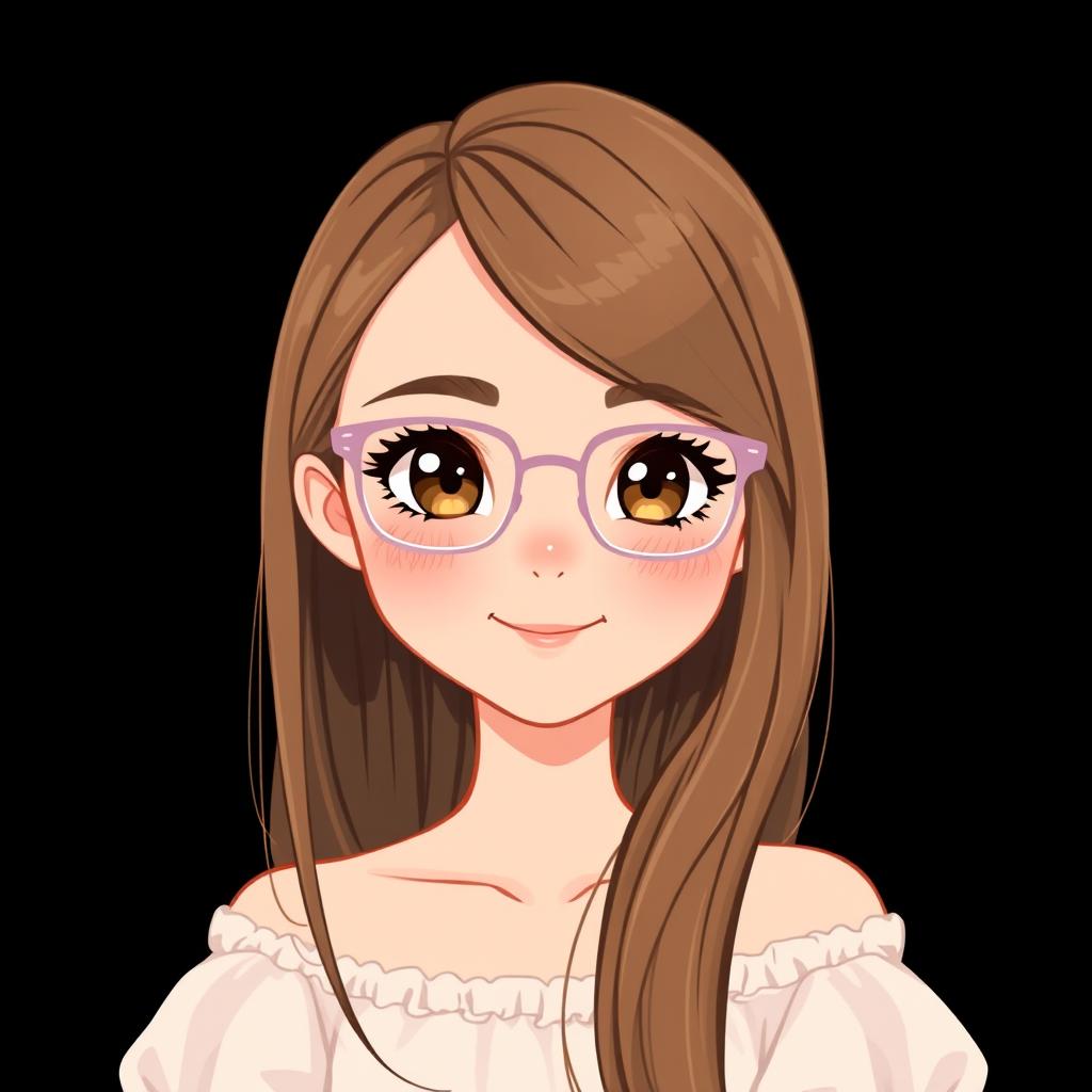 A digital cartoon-style portrait of a young woman with a round face, long, straight light brown hair