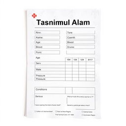 A detailed medical report card, featuring the name 'Tasnimul Alam' prominently at the top