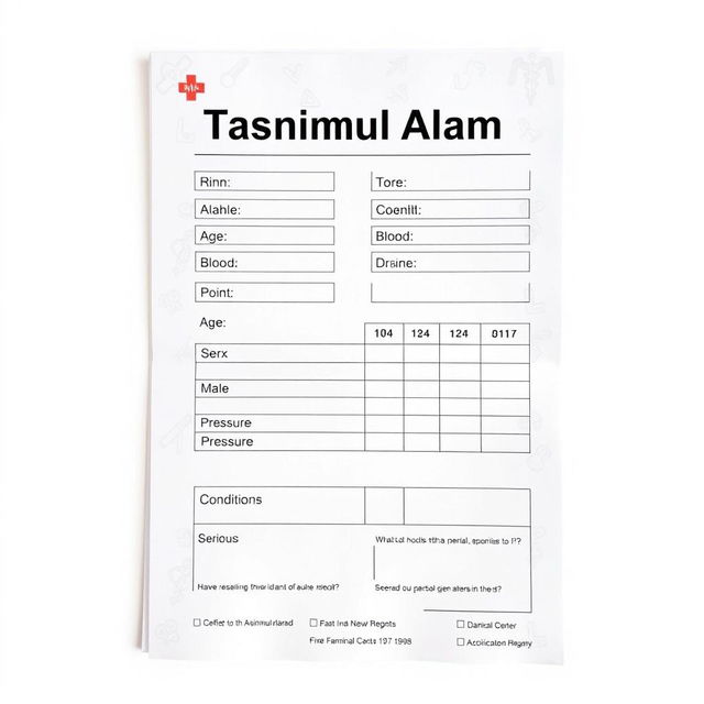 A detailed medical report card, featuring the name 'Tasnimul Alam' prominently at the top