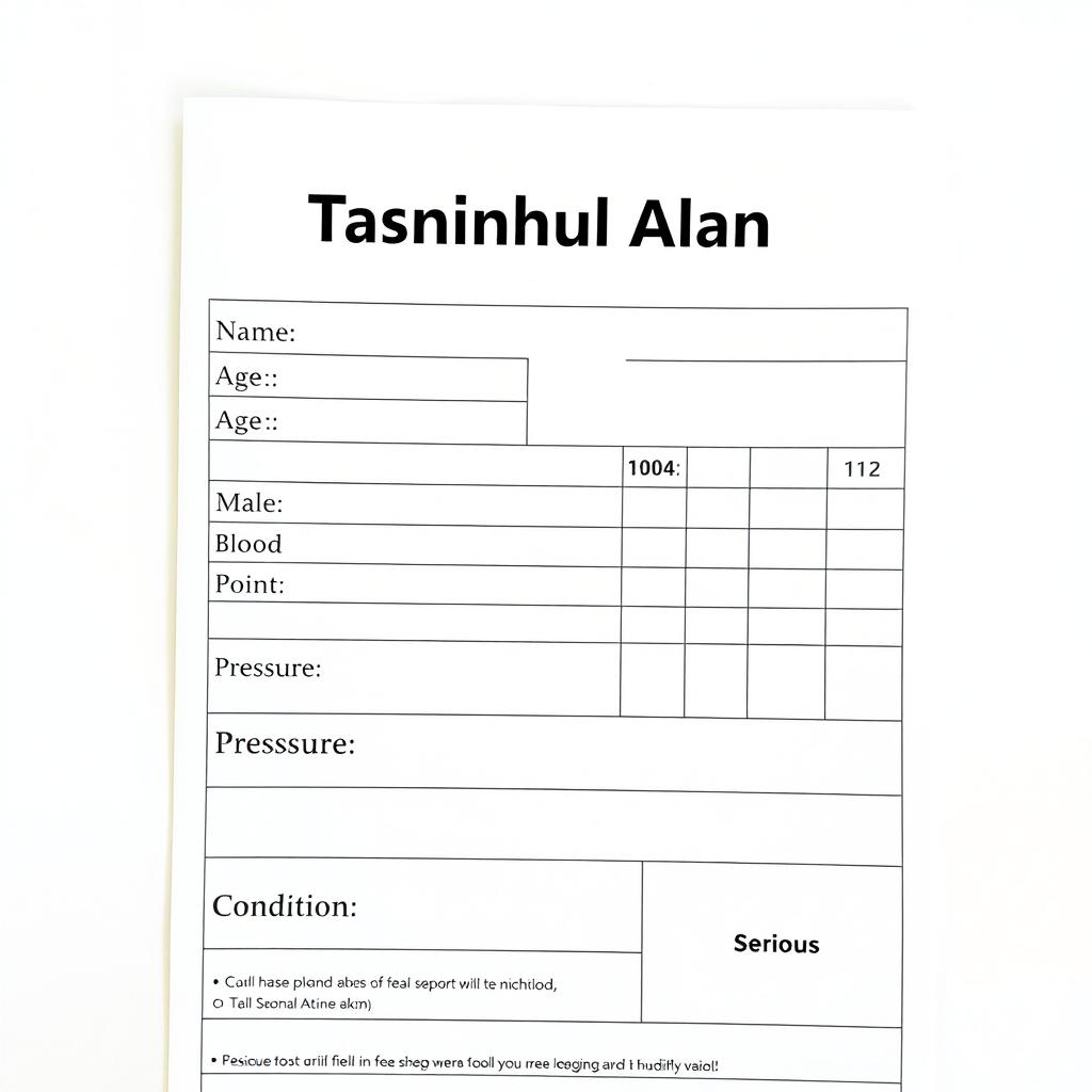 A detailed medical report card, featuring the name 'Tasnimul Alam' prominently at the top