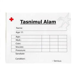 A detailed medical report card, featuring the name 'Tasnimul Alam' prominently at the top