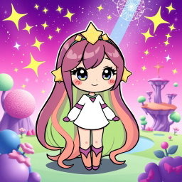 A stylized character inspired by Star Butterfly, depicted in a whimsical and magical environment
