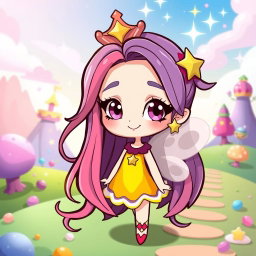 A stylized character inspired by Star Butterfly, depicted in a whimsical and magical environment