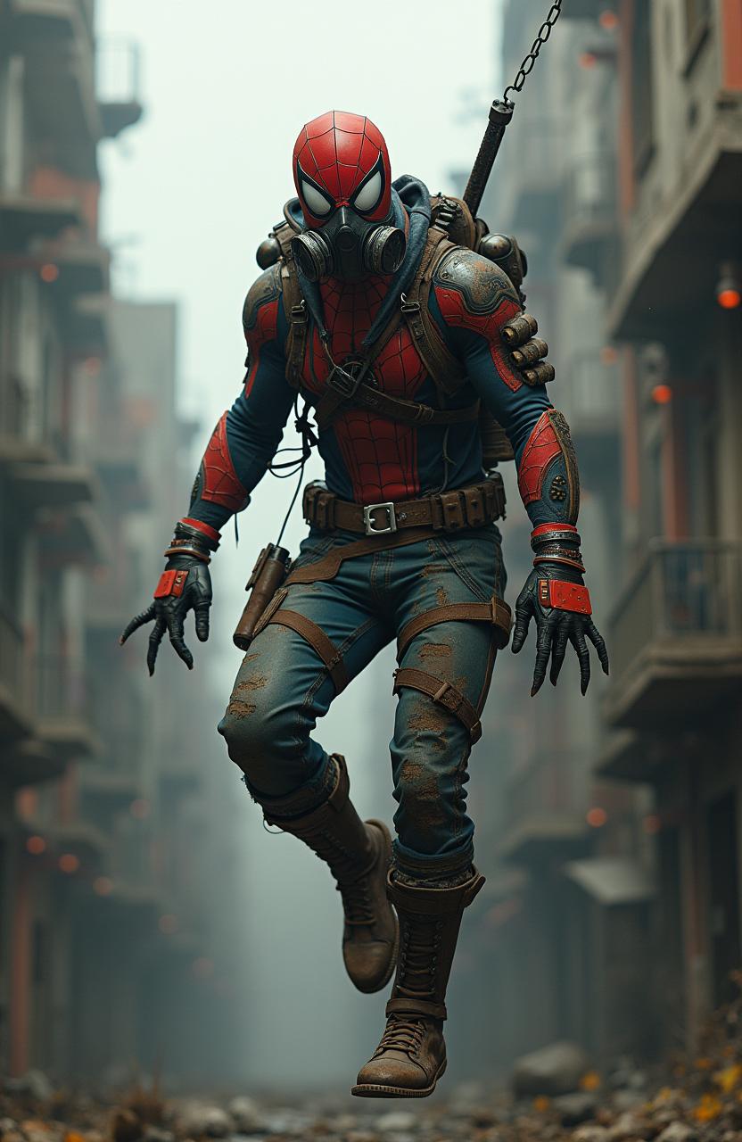 A gaspunk version of Spiderman, set in a post-apocalyptic world infused with retro-futuristic elements