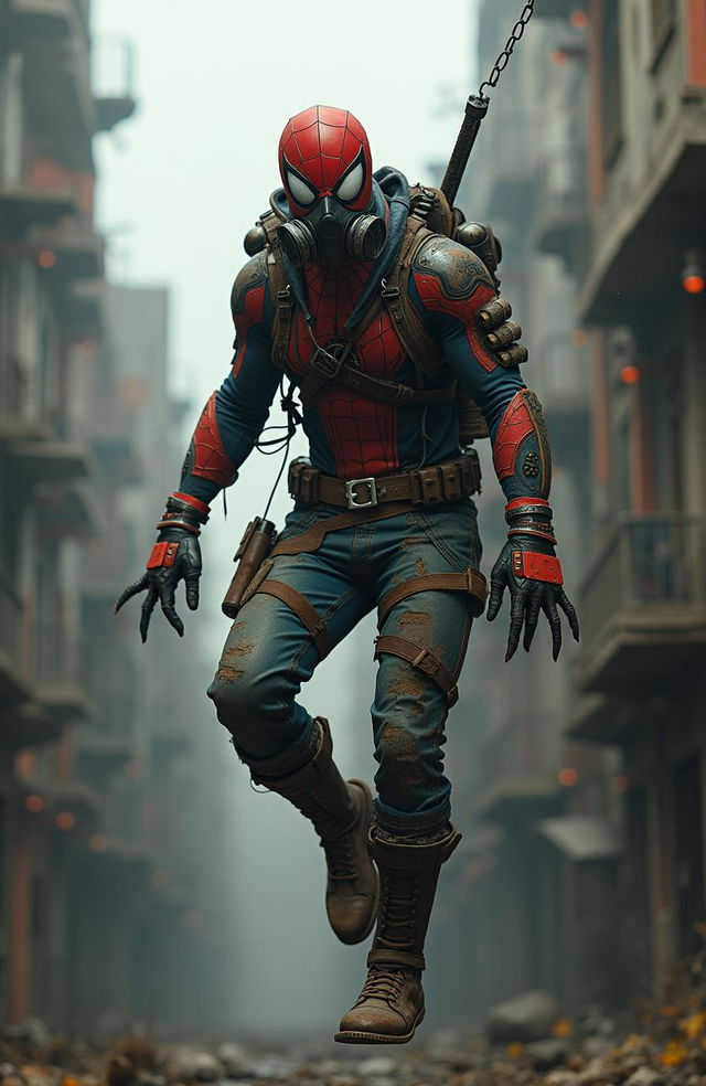 A gaspunk version of Spiderman, set in a post-apocalyptic world infused with retro-futuristic elements