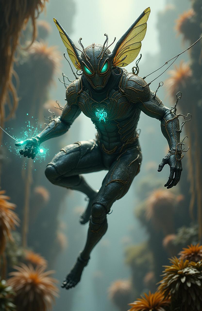 A unique gaspunk version of Spiderman, set in a dystopian future characterized by fantastical biology and bio-mechanical elements