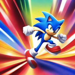 A vibrant digital art featuring Sonic the Hedgehog