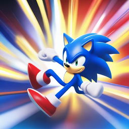 A vibrant digital art featuring Sonic the Hedgehog