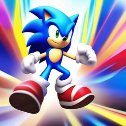 A vibrant digital art featuring Sonic the Hedgehog