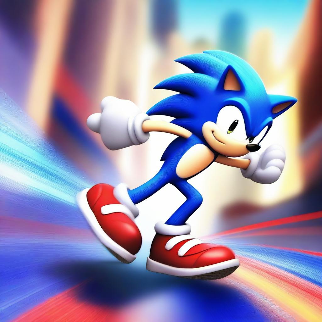 A vibrant digital art featuring Sonic the Hedgehog