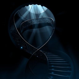 An artistic representation of an intricate spiral black staircase in an anime style