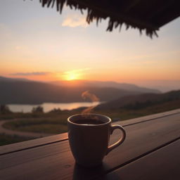 A beautiful sunrise with warm golden hues spreading across the sky, casting a soft light over a serene landscape