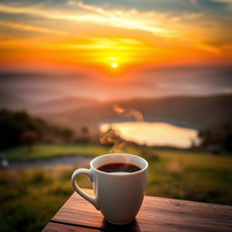 A beautiful sunrise with warm golden hues spreading across the sky, casting a soft light over a serene landscape