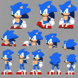 A meticulously crafted pixel art sprite sheet of Sonic the Hedgehog