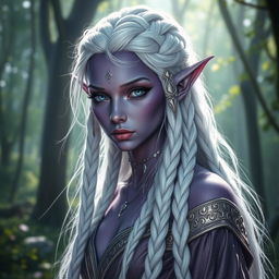A stunning purple-grey skinned elf with an ethereal appearance
