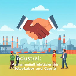 A mini poster design illustrating the concept of industrial peace through the harmony between labor and capital
