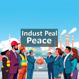 A mini poster design illustrating the concept of industrial peace through the harmony between labor and capital