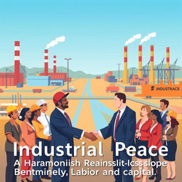 A mini poster design illustrating the concept of industrial peace through the harmony between labor and capital