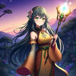 A female original character (OC) inspired by Sumeru in Genshin Impact, featuring a unique design that embodies the lush, vibrant aesthetic of the region