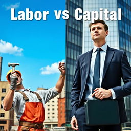 A split scene representing Labor and Capital