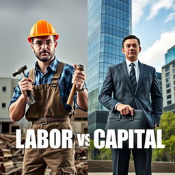 A split scene representing Labor and Capital