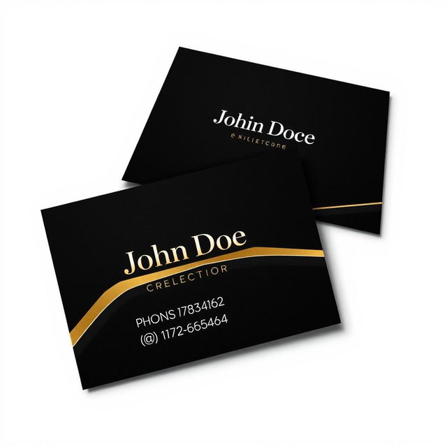 A sophisticated and modern visiting card design featuring a sleek black background with elegant gold foil accents