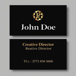 A sophisticated and modern visiting card design featuring a sleek black background with elegant gold foil accents