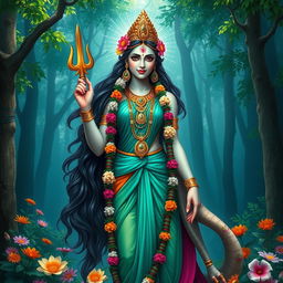 Parwati, the wife of Lord Shiva, depicted as a stunningly beautiful goddess adorned in vibrant traditional Hindu attire