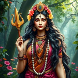 Parwati, the wife of Lord Shiva, depicted as a stunningly beautiful goddess adorned in vibrant traditional Hindu attire