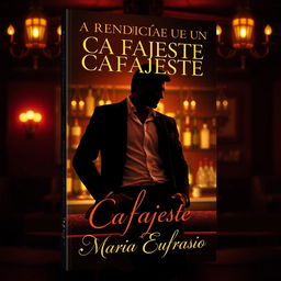 A sensual book cover design featuring an alluring silhouette of a confident and charming man, dressed in a stylish outfit, leaning against a vintage bar