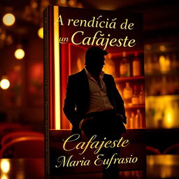 A sensual book cover design featuring an alluring silhouette of a confident and charming man, dressed in a stylish outfit, leaning against a vintage bar