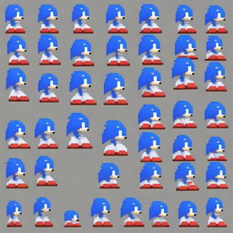 A comprehensive pixel art sprite sheet featuring Sonic the Hedgehog