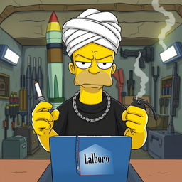 Bart Simpson looking slightly angry in an underground gang room