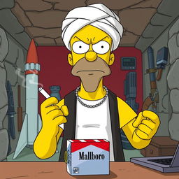 Bart Simpson looking slightly angry in an underground gang room