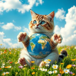 A surreal and whimsical cat with the entire world contained inside its body, visible through its translucent fur