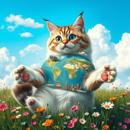 A surreal and whimsical cat with the entire world contained inside its body, visible through its translucent fur