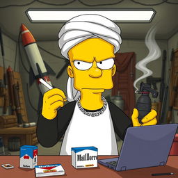 Bart Simpson looking slightly angry in an underground gang room