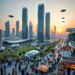 A futuristic cityscape of Tehran, Iran, showcasing a blend of modern architecture and traditional Persian elements