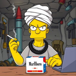 Bart Simpson looking slightly angry in an underground gang room