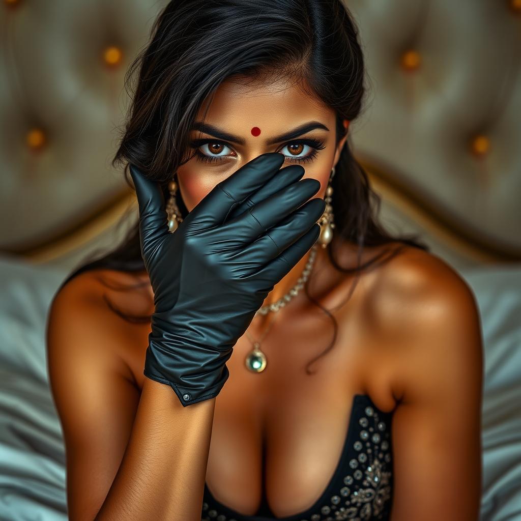 A captivating image of a sexy Indian woman in a glamorous mistress outfit