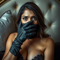 A striking image of a sexy Indian woman dressed in a seductive mistress outfit