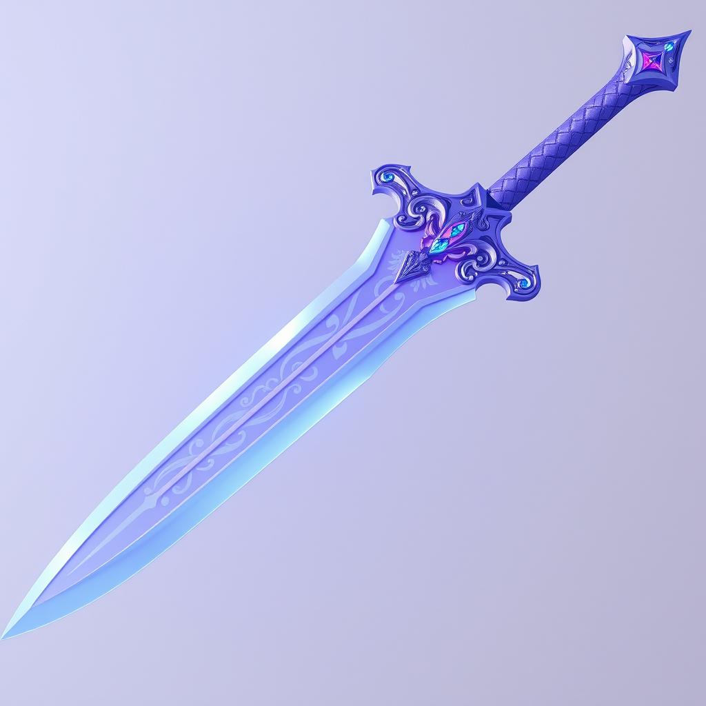 A beautifully designed battle sword inspired by Genshin Impact, featuring a graceful lilac purple and light blue color scheme