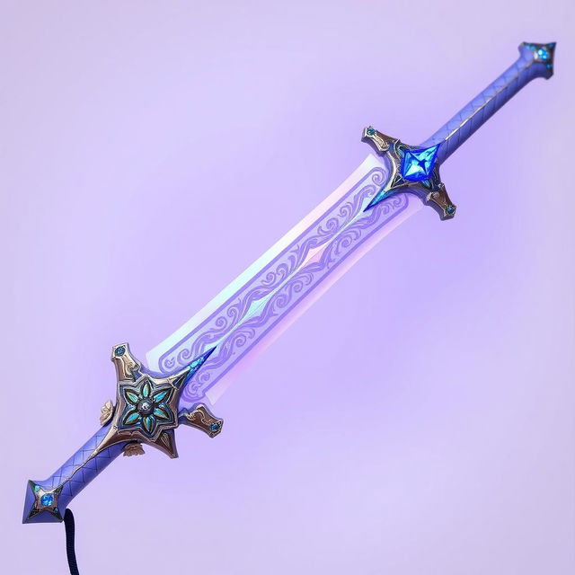 A beautifully designed battle sword inspired by Genshin Impact, featuring a graceful lilac purple and light blue color scheme